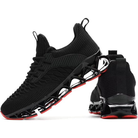 Women Black Red Slip-On Walking Running Shoes Blade Sneakers Non-Slip Comfort - Picture 8 of 8